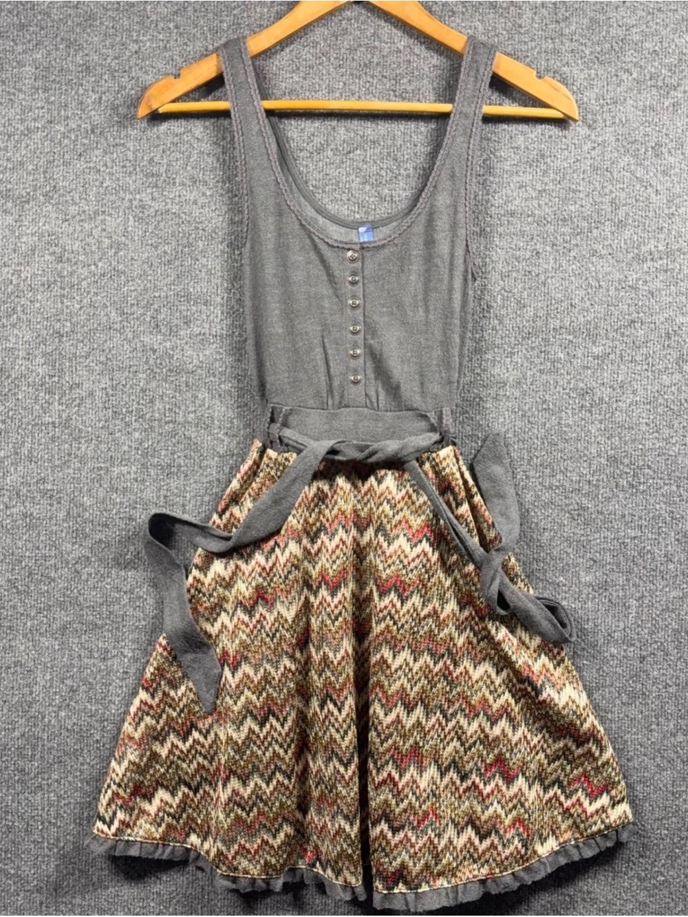 Free People Grey Tank Bodice Chevron Knit Skirt Dress